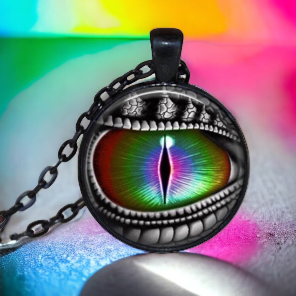 Rainbow Dragons Eye Glass Pendant Necklace